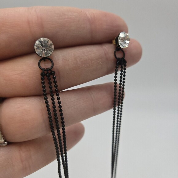 Vintage Extra Long 10" Crystal Black Glass Bead Dangle Pierced Earrings Unique - Picture 2 of 5
